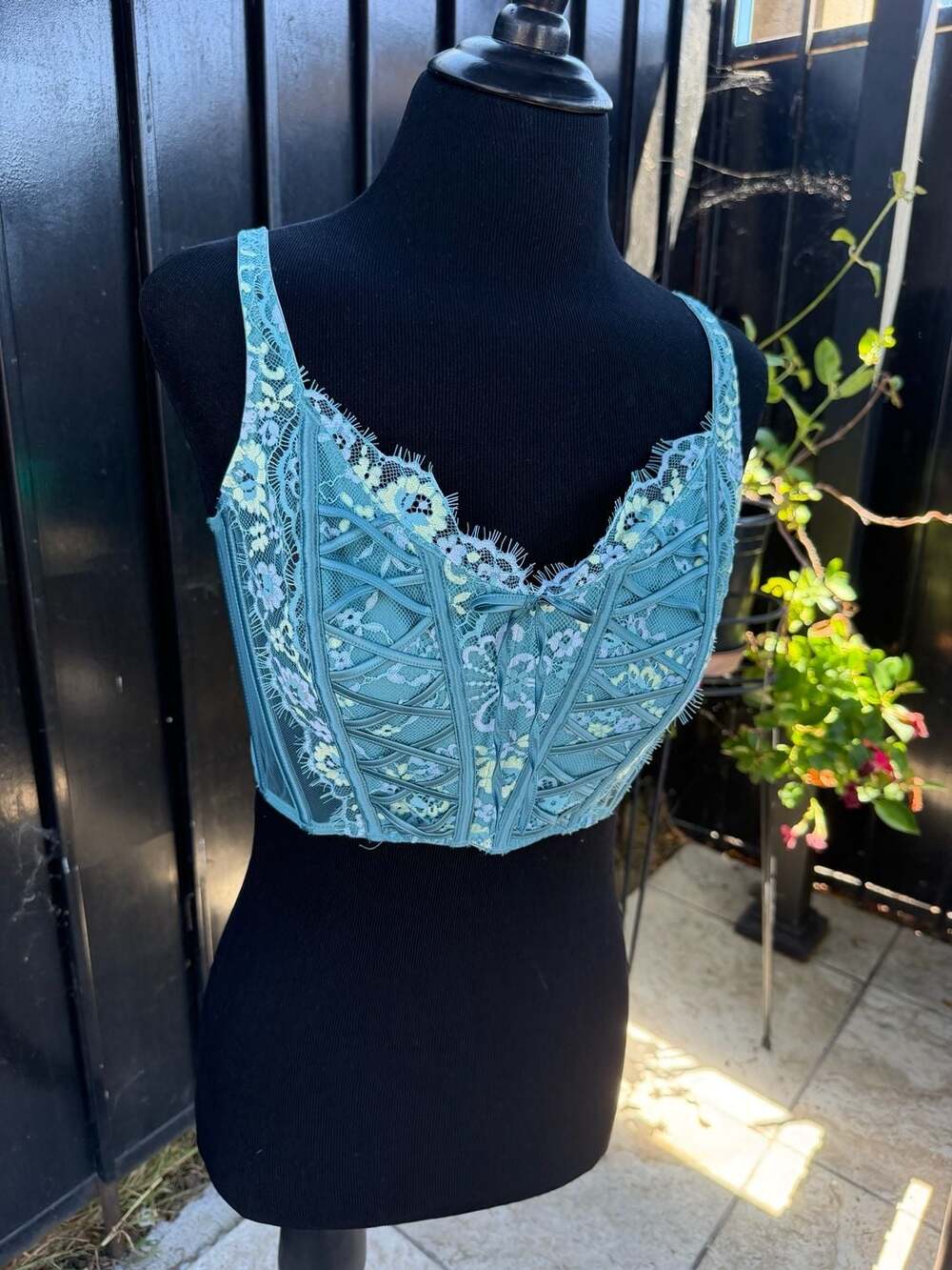 Victoria's Secret Blue Floral Lace Corset Top